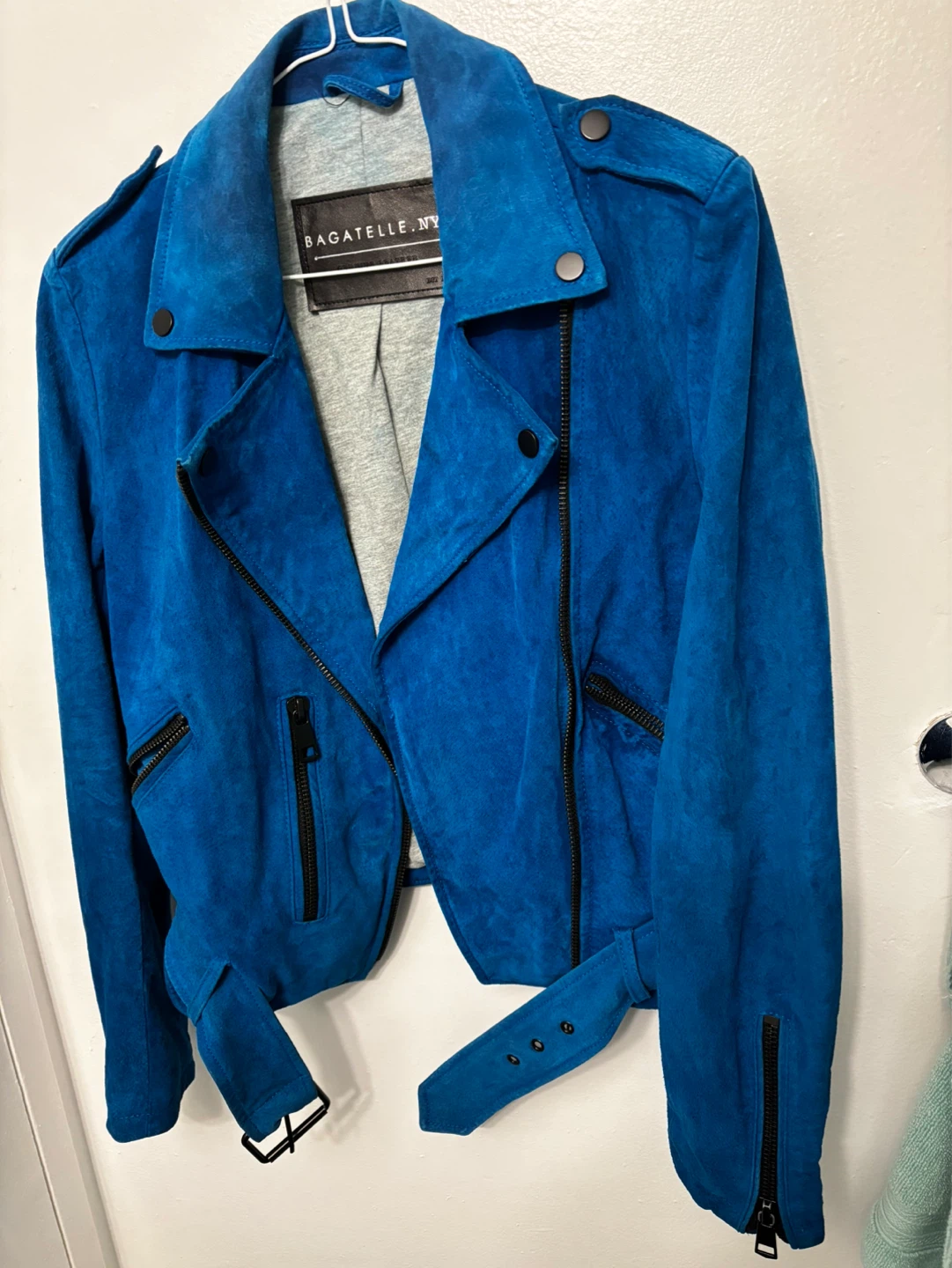 Bagatelle.NYC Blue genuine leather Suede Moto Jacket