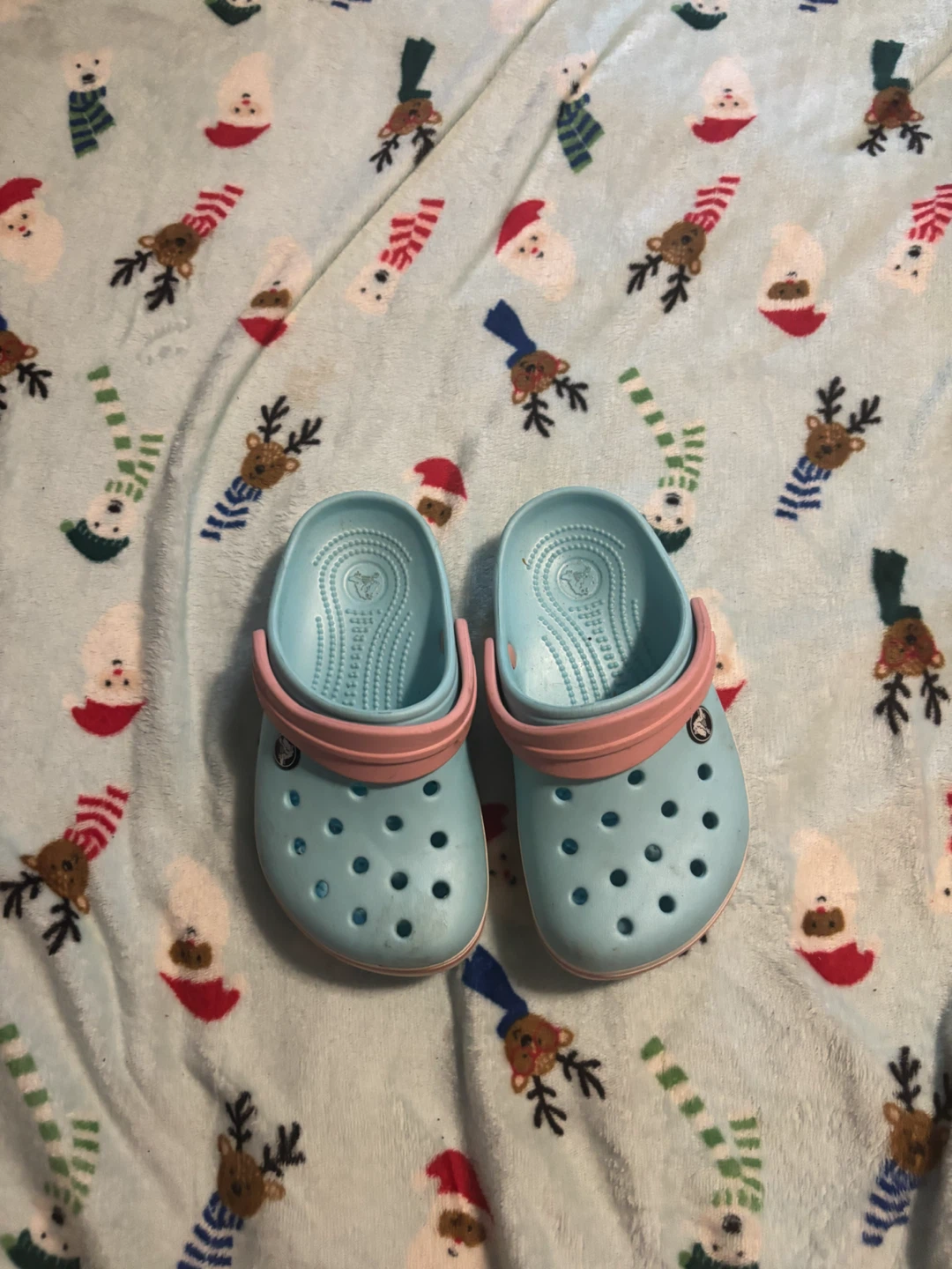 Light Blue Crocs with Pink Accents kids size 1