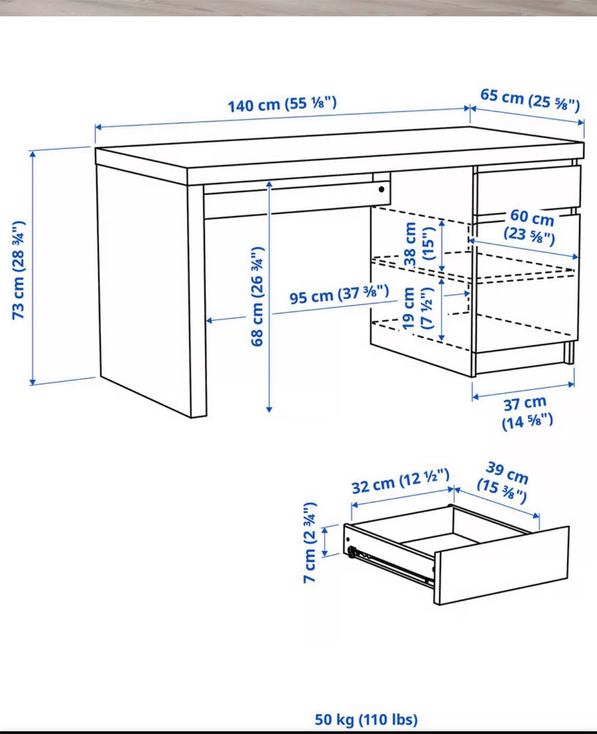 Malm Brown Desk with Drawers - photo 2
