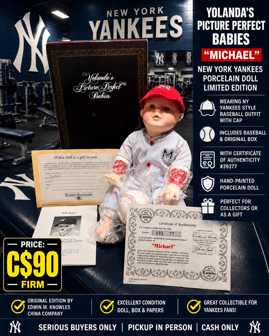 NEW YORK YANKEES PORCELAIN DOLL “BABY MICHAEL”