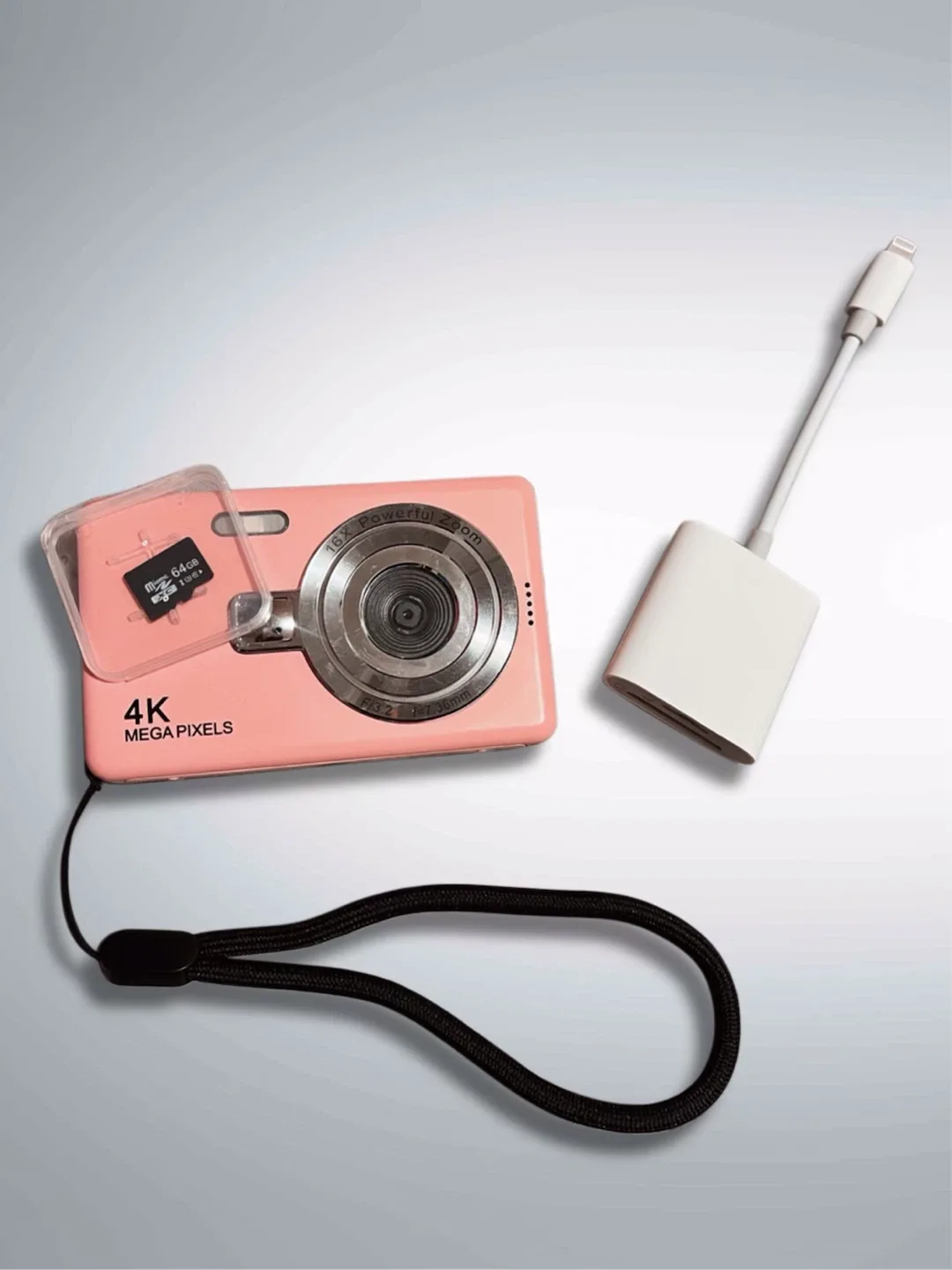 Pink 4K Digital Camera & SD and TF Card Reader