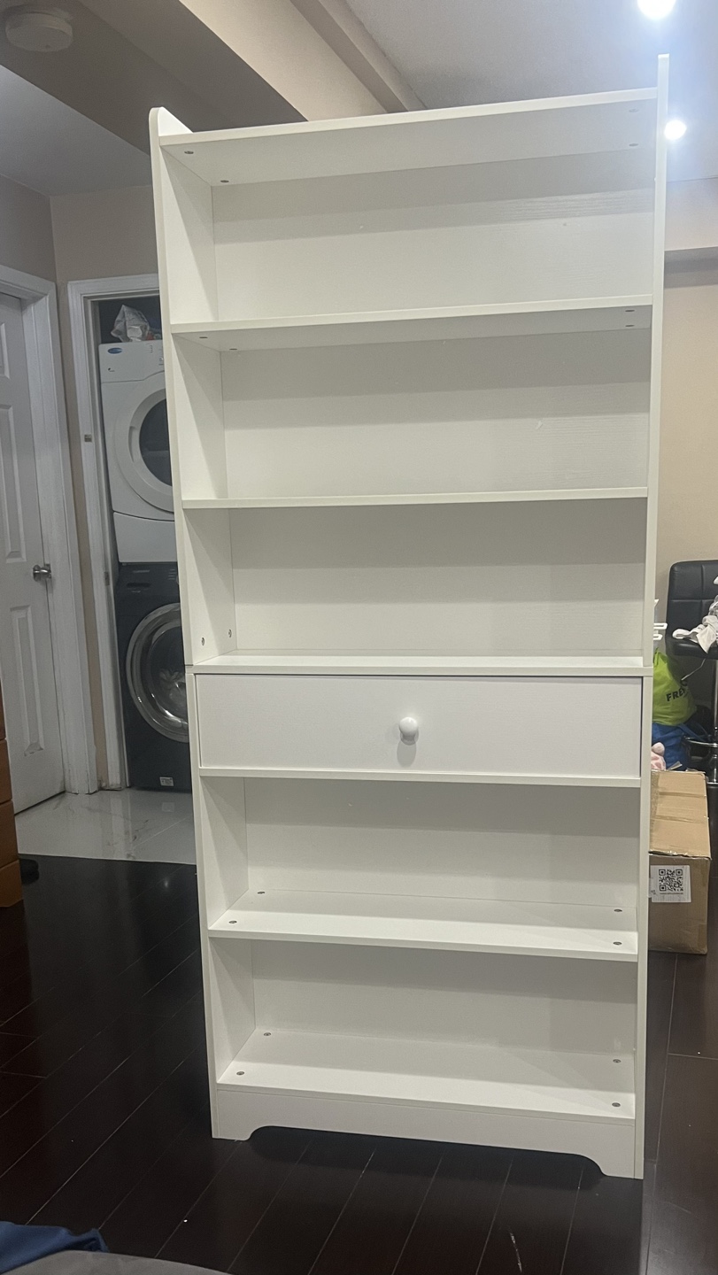 Wooden White Bookshelf with Drawer new