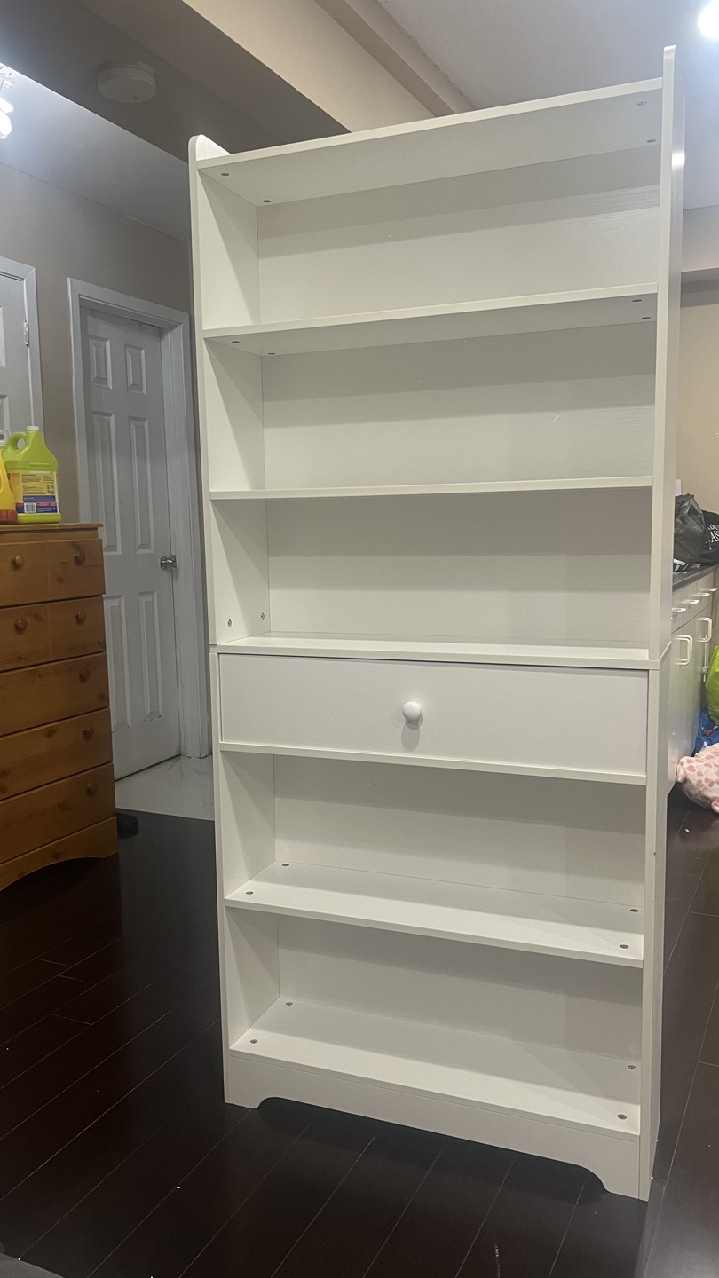 Wooden White Bookshelf with Drawer new - photo 2