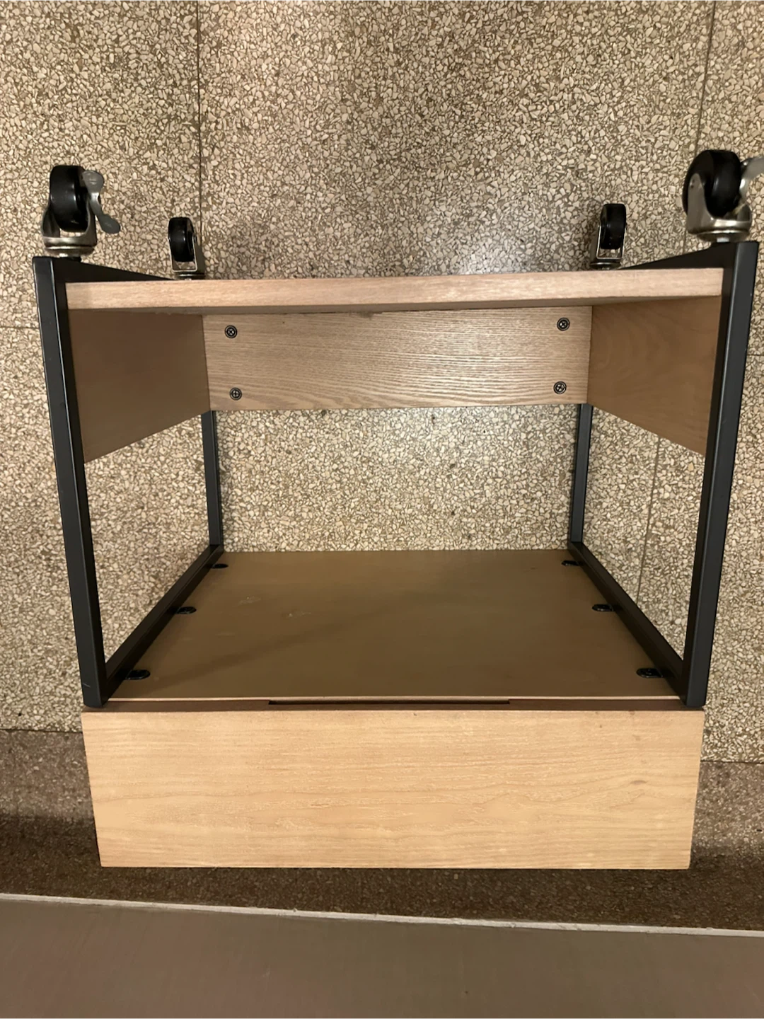 Rolling Wood and Metal Side Table with Drawer - photo 5