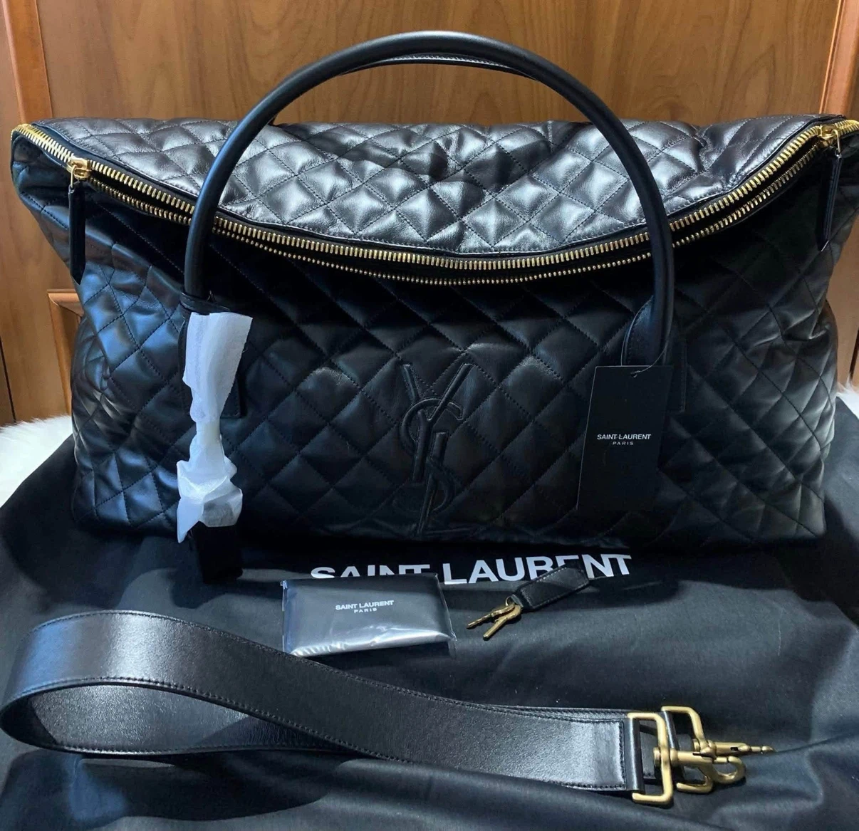 Saint Laurent Black Quilted Leather Duffle Bag