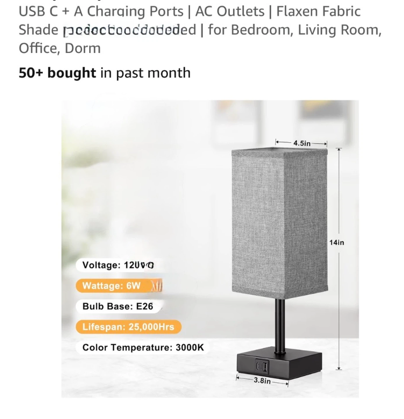 Table Lamp with USB C + A Charging Ports and AC Outlets