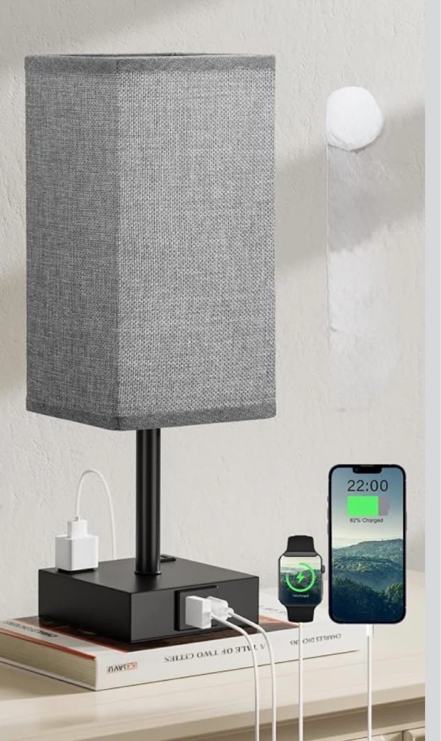 Table Lamp with USB C + A Charging Ports and AC Outlets - photo 2
