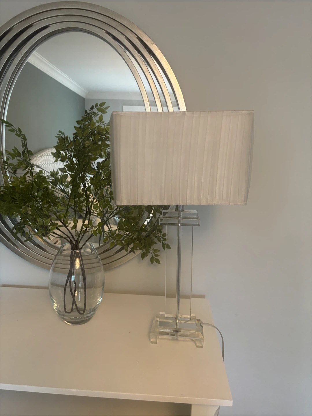 Clear Glass Table Lamp with White Pleated Shade