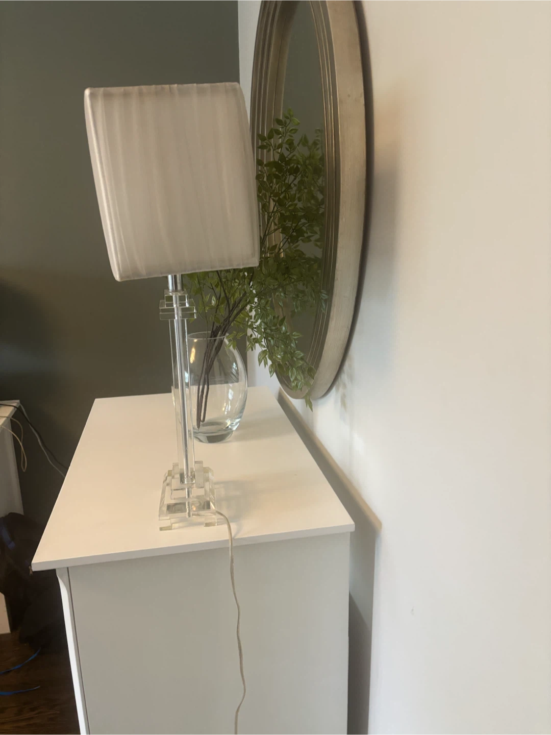 Clear Glass Table Lamp with White Pleated Shade - photo 2