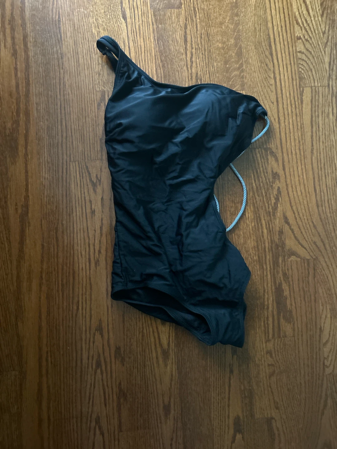 Black One-Shoulder Swimsuit with Lace-Up Detail - photo 2