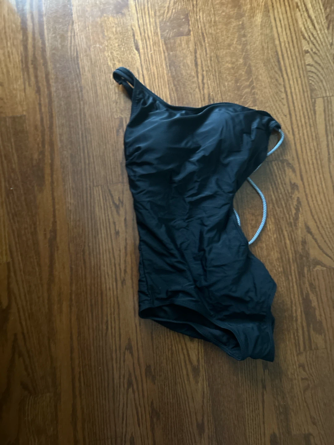 Black One-Shoulder Swimsuit with Lace-Up Detail - photo 3