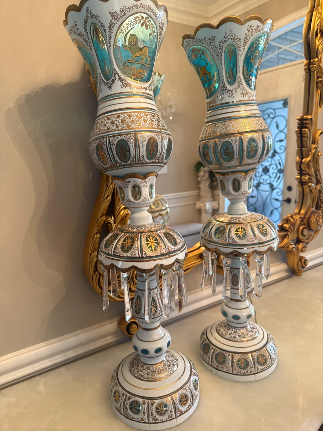 Ornate Decorative Vases with Crystal Accents