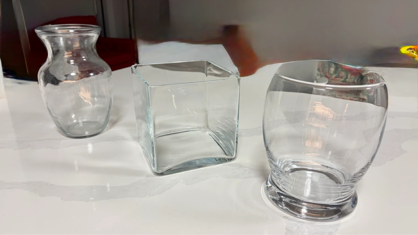 Set of 3 Clear Glass Vases/Containers
