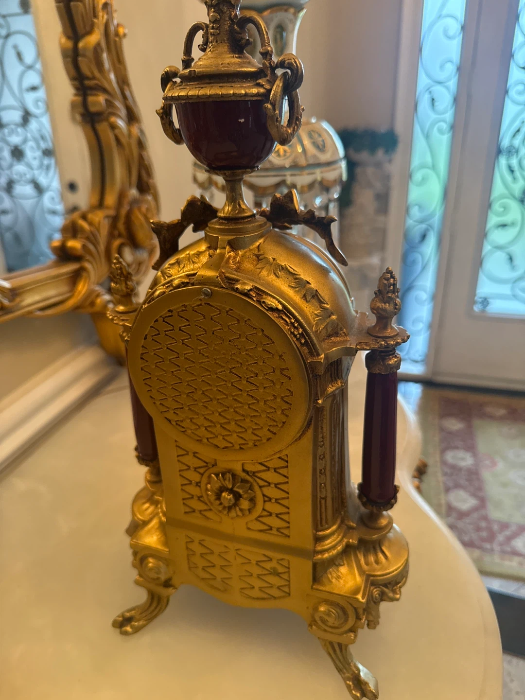 Antique Gold Mantel Clock with Painted Scenes - photo 3