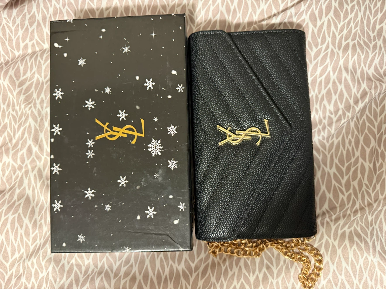 Inspired Yves Saint Laurent Black Leather Wallet on Chain