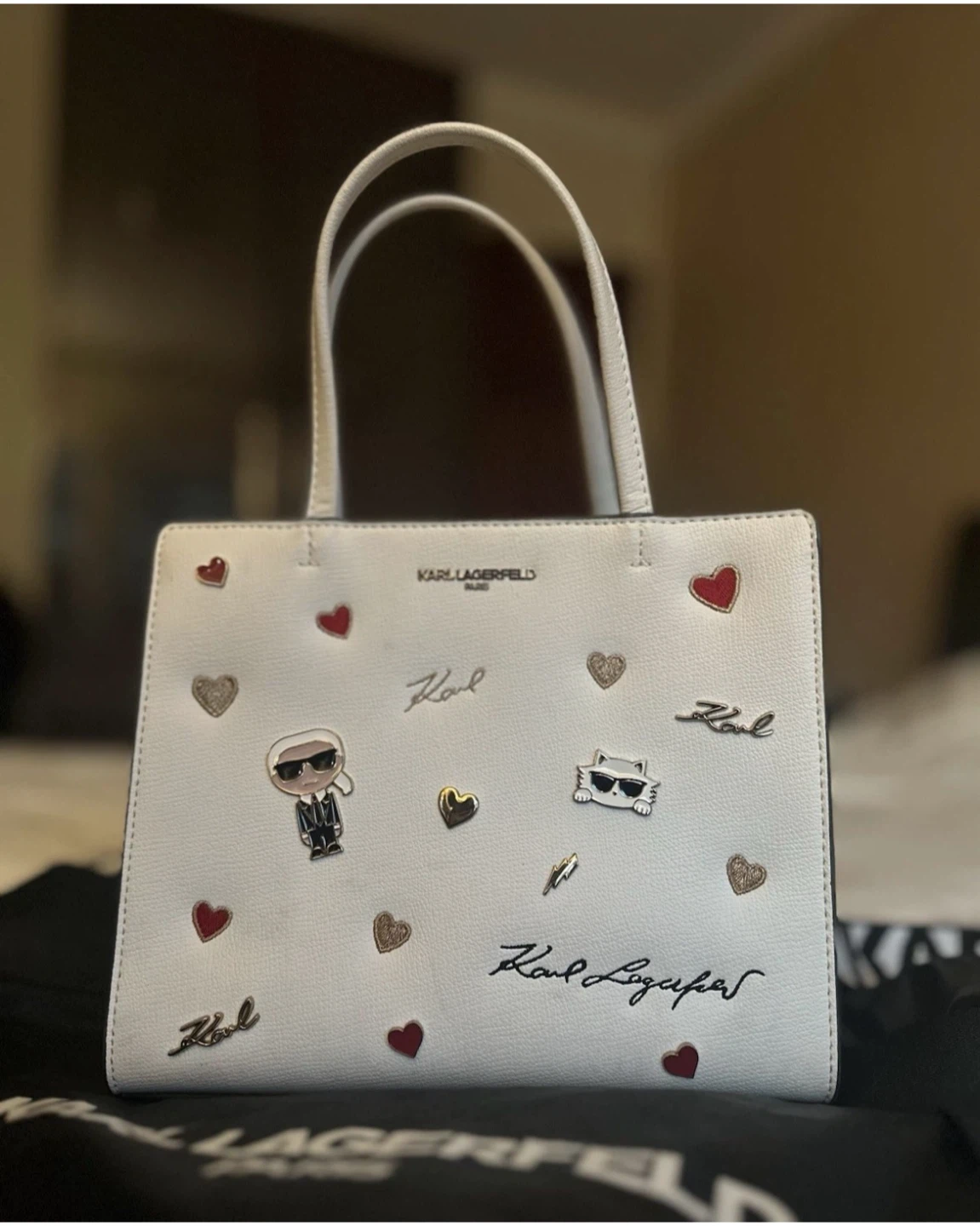 Karl Lagerfeld Paris White Tote Bag with Charms