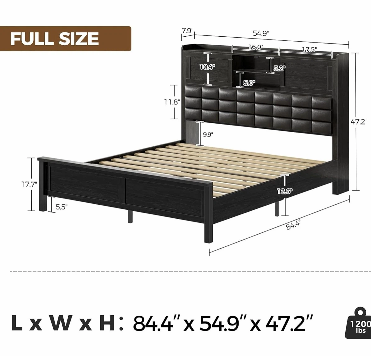 New Full Size Bed Frame with Storage Headboard and LED Lights - photo 4
