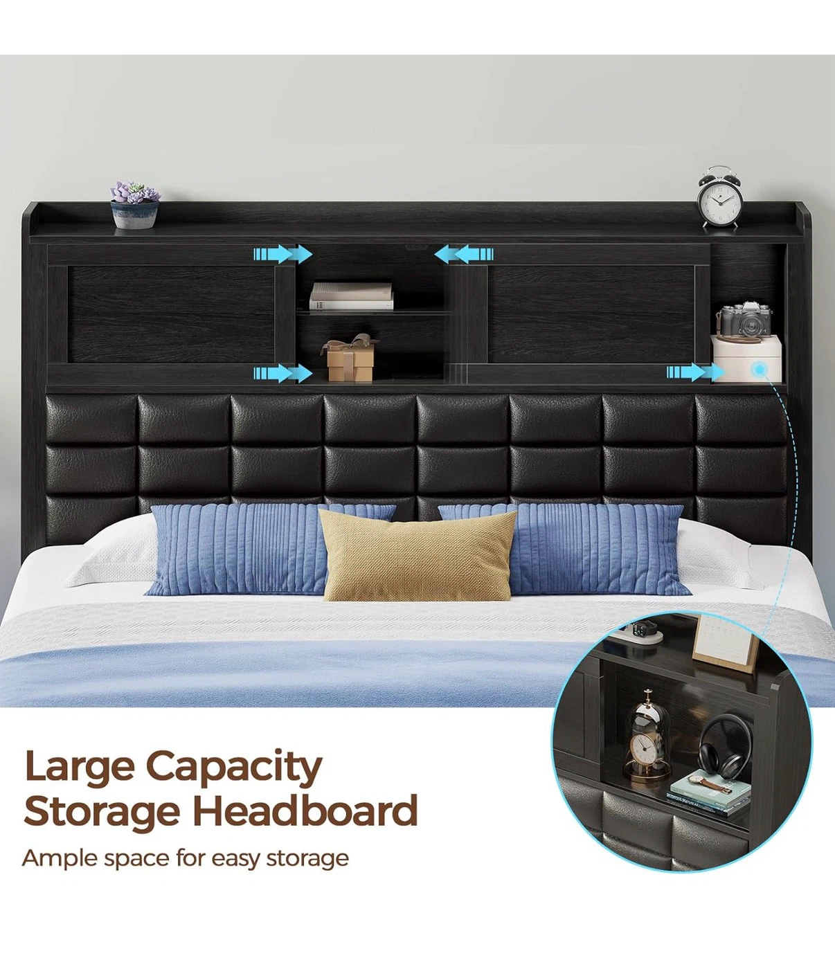 New Full Size Bed Frame with Storage Headboard and LED Lights - photo 5