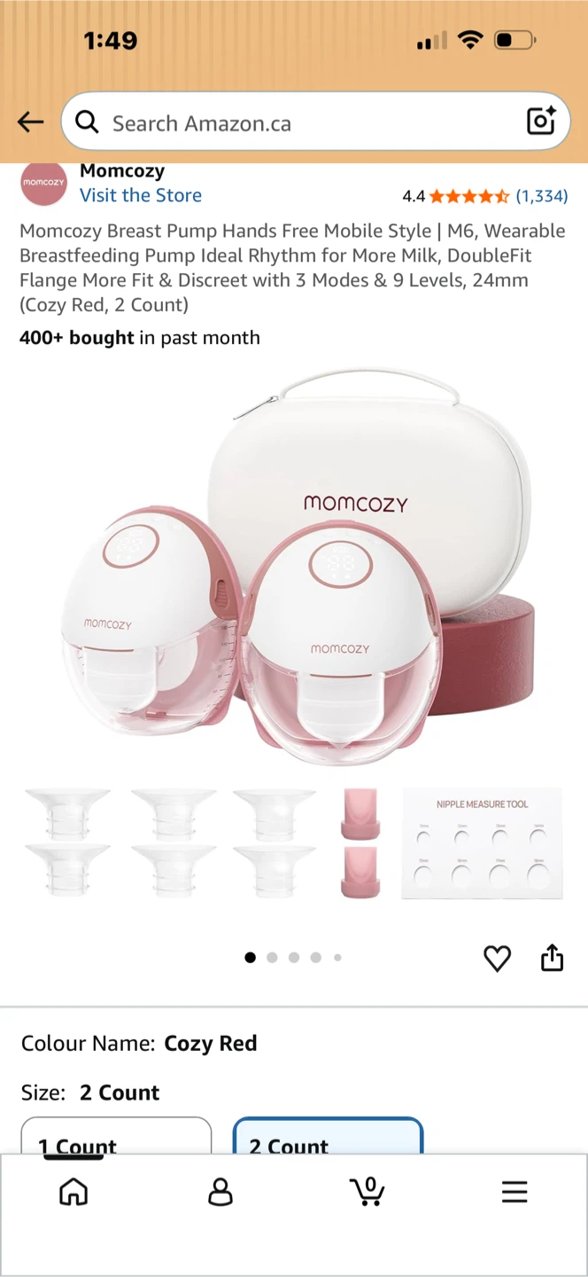 Momcozy Hands-Free Breast Pump Cozy Red 2 Count