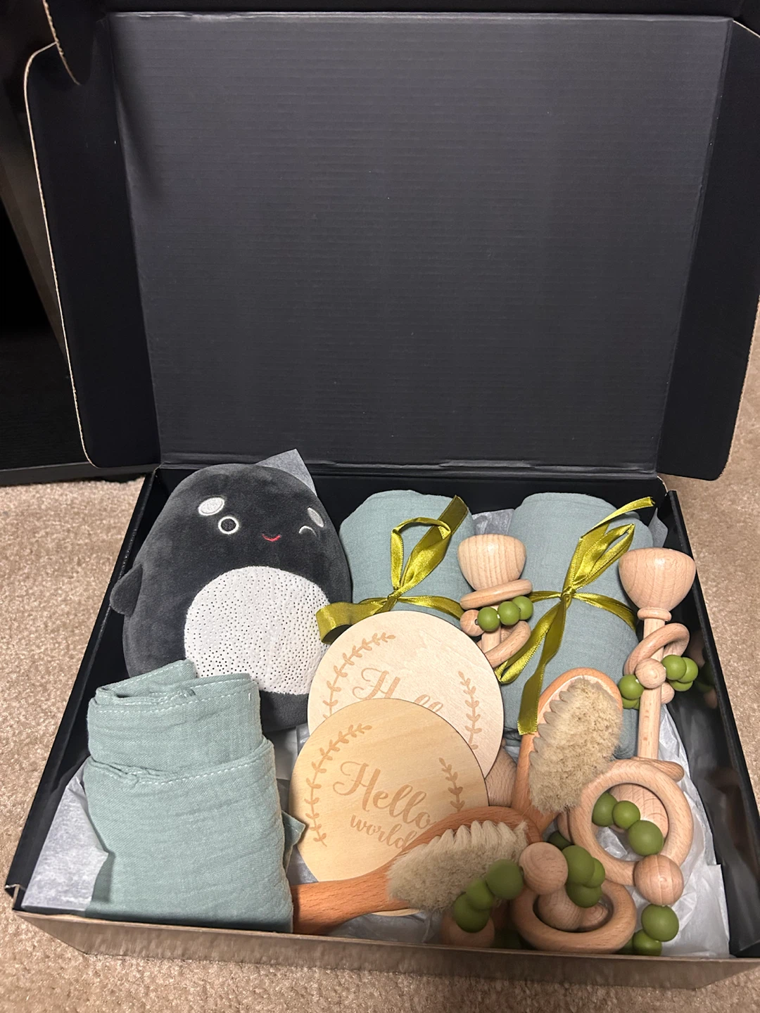 Baby Gift Set with Plush Penguin, Rattles & Swaddles