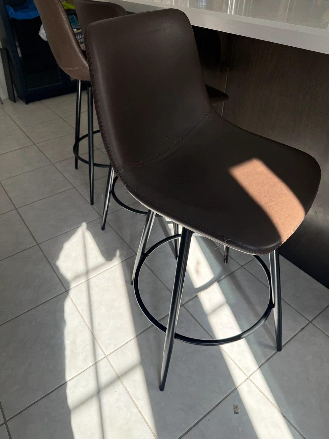 Brown Faux Leather Bar Stools (Set of 3)