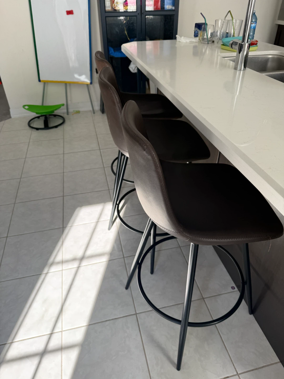 Brown Faux Leather Bar Stools (Set of 3) - photo 2