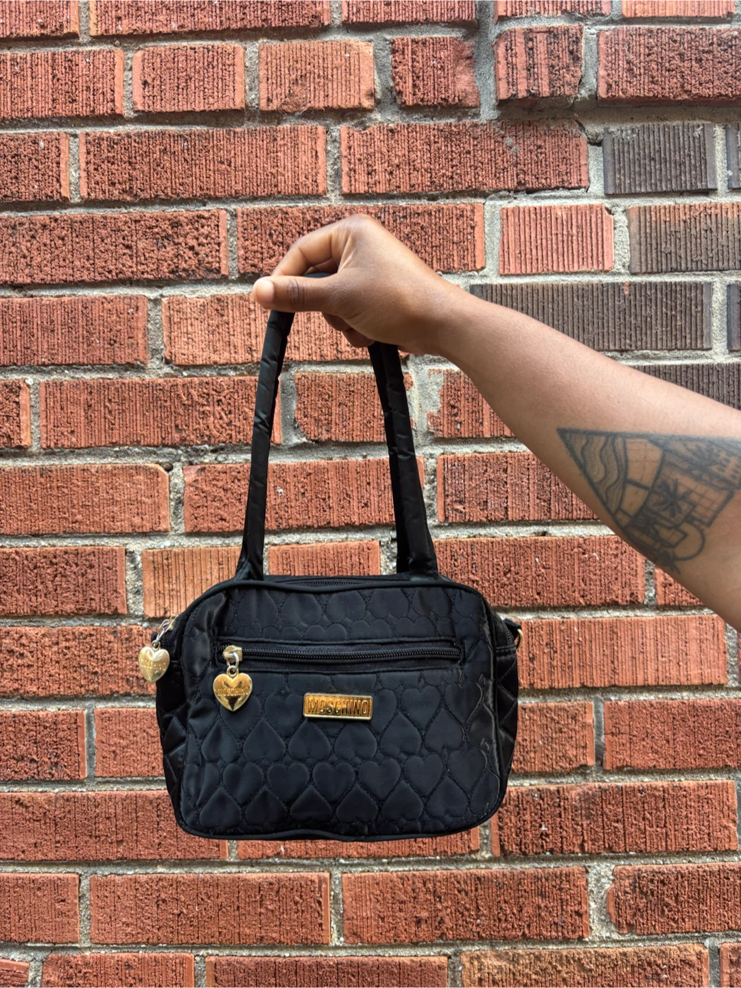 Moschino Black Quilted Heart Satchel Bag