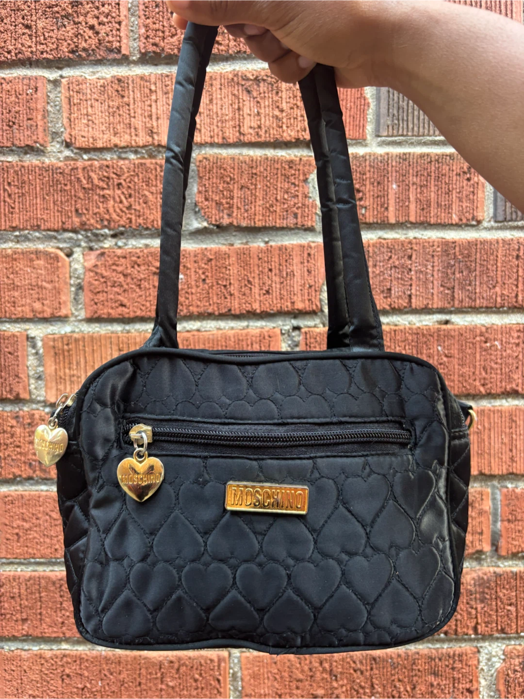 Moschino Black Quilted Heart Satchel Bag - photo 2
