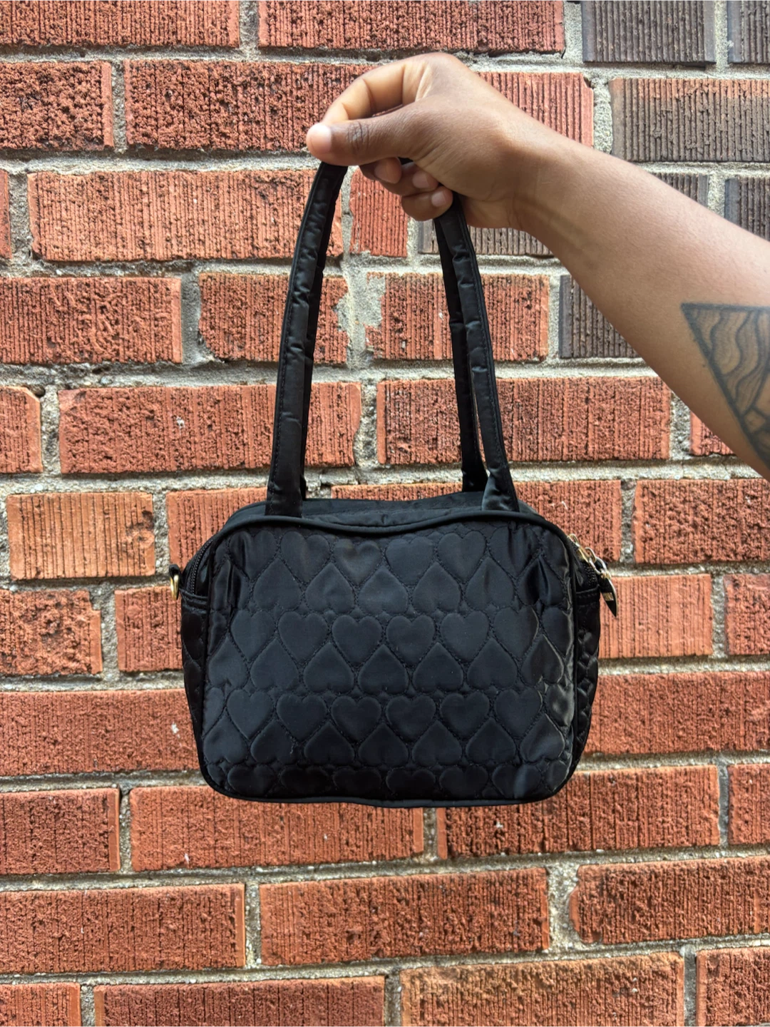 Moschino Black Quilted Heart Satchel Bag - photo 4