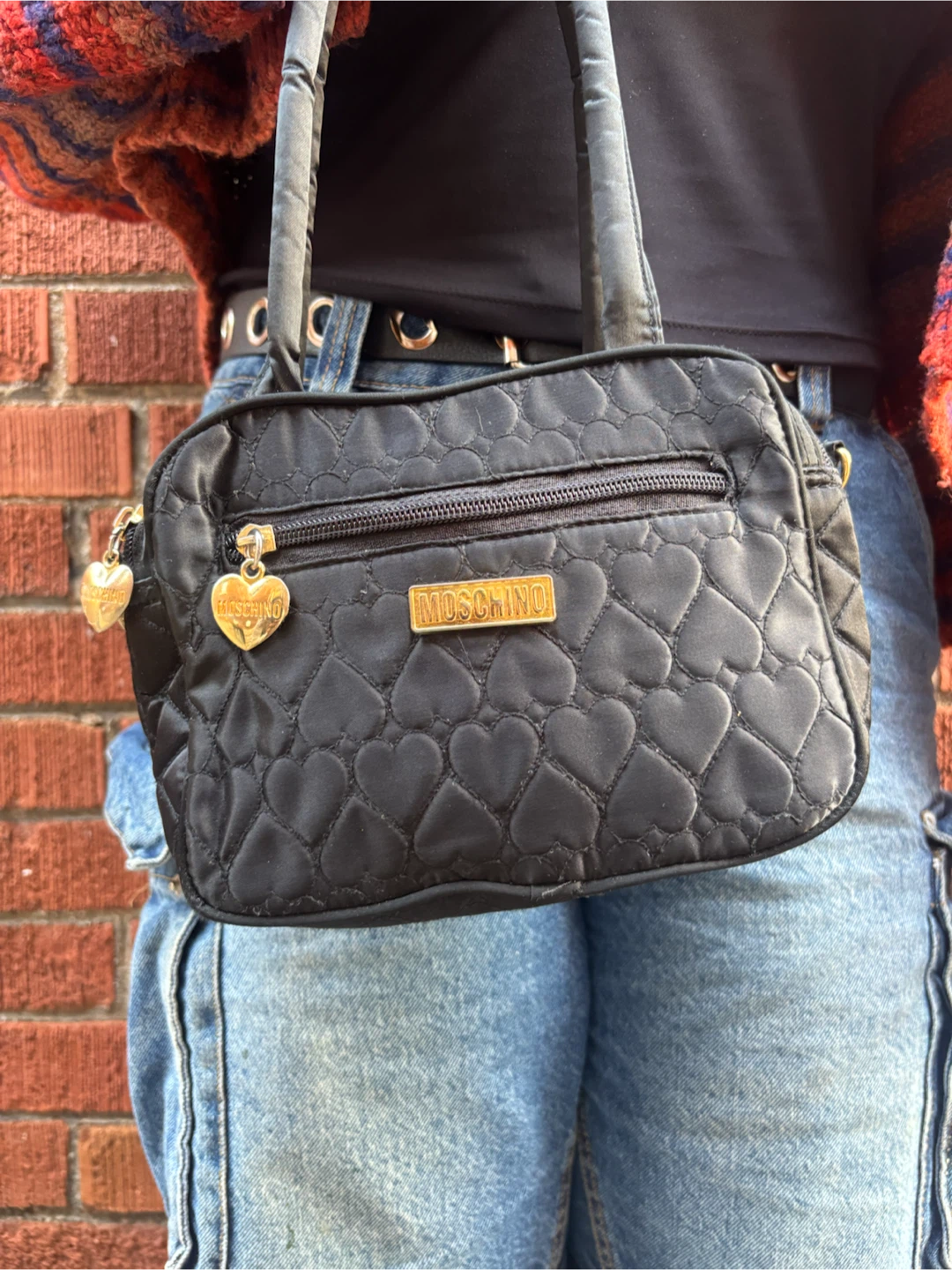 Moschino Black Quilted Heart Satchel Bag - photo 5