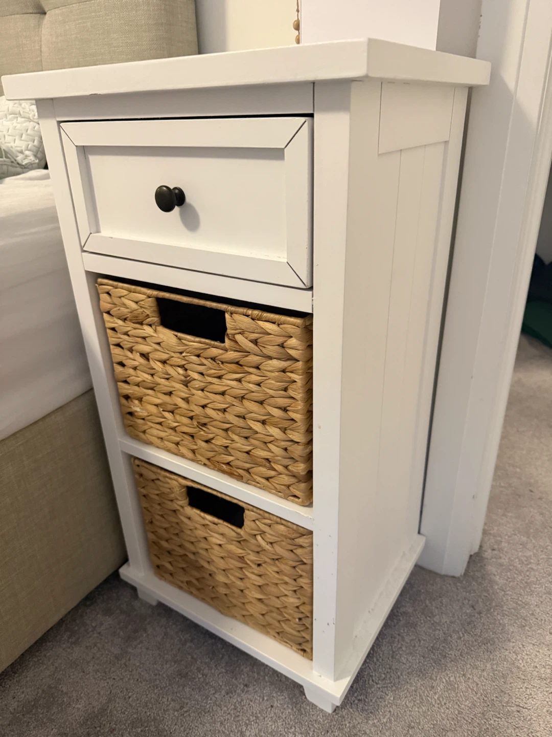 White Nightstand with Woven Baskets - photo 2