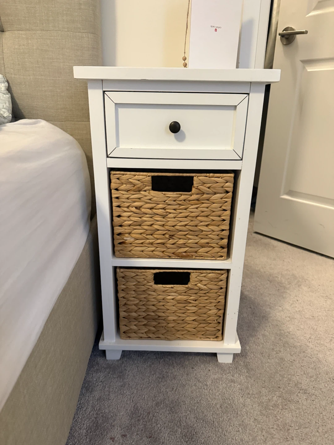 White Nightstand with Woven Baskets - photo 3