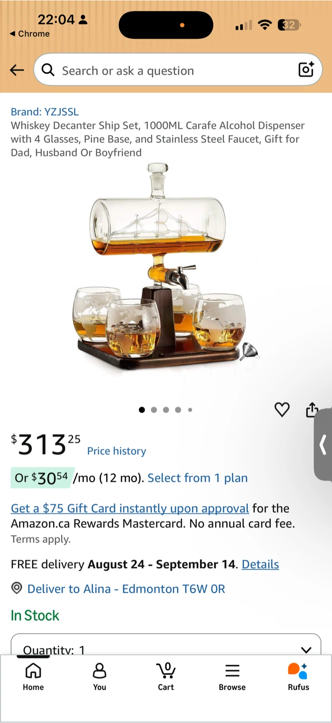 Whiskey Decanter Ship Set with 4 Glasses Brand New - photo 3