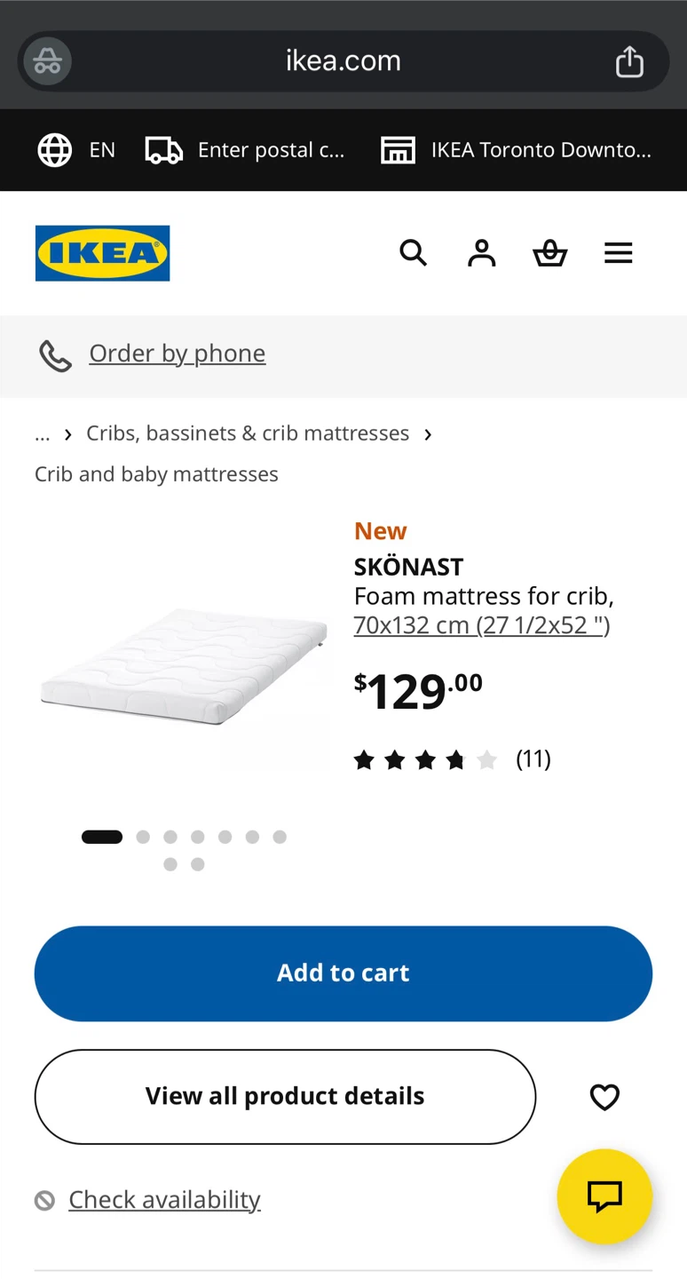 IKEA SKÖNAST Crib Foam Mattress