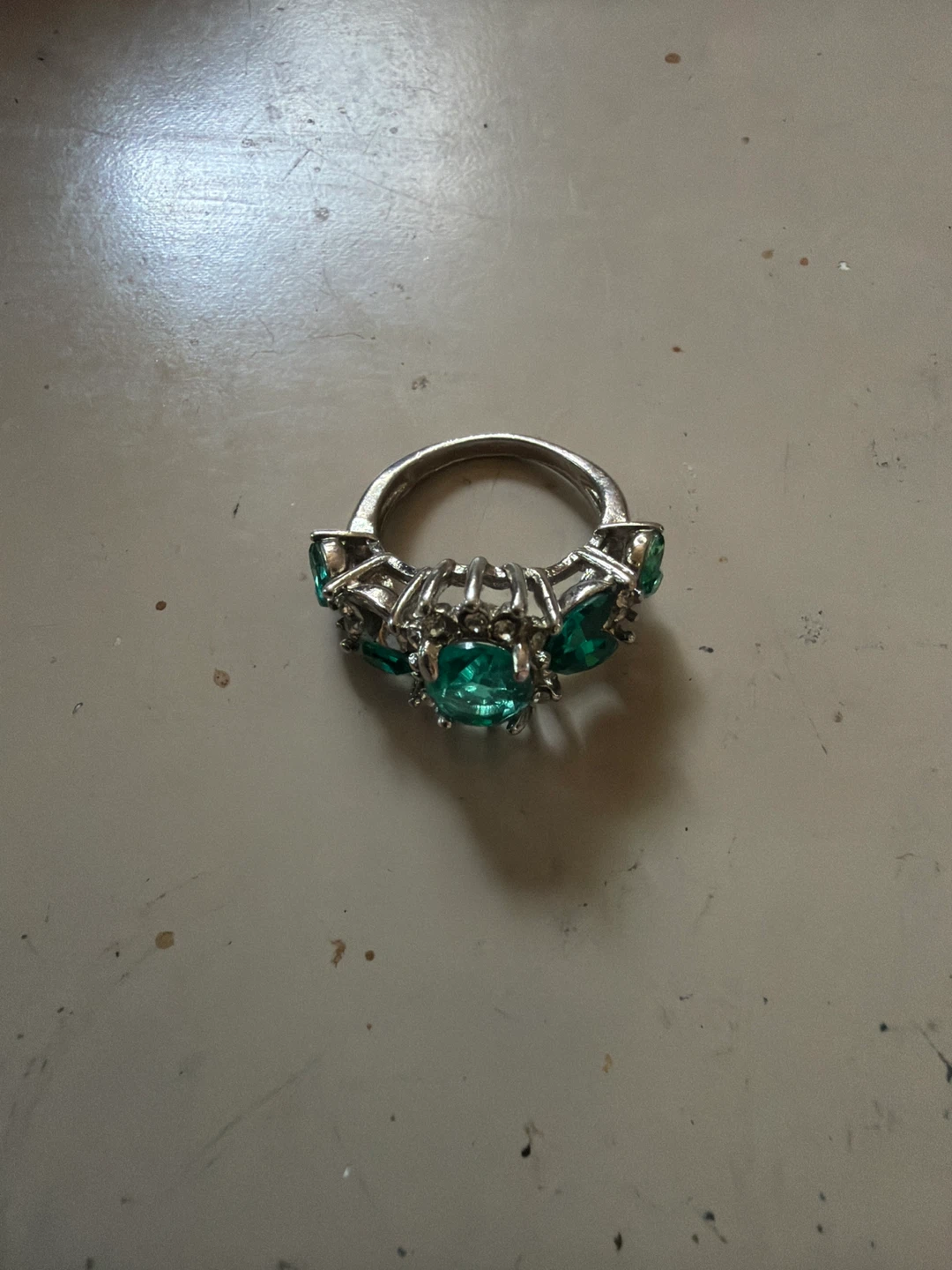 Emerald and Silver-Tone Ring