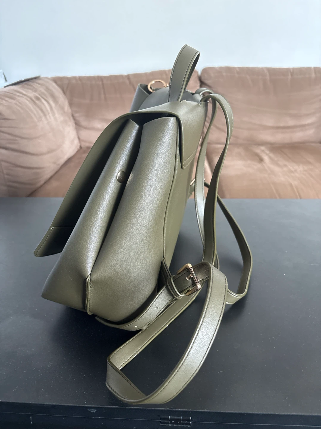 Olive Green Faux Leather Tote Bag/Backpack - photo 2