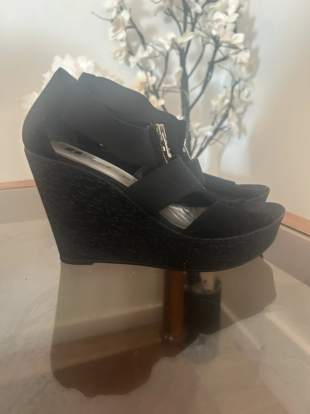 Black Suede Wedge Sandals