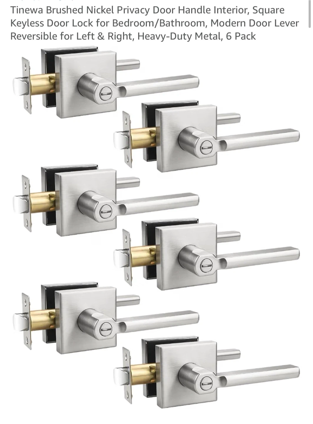 Tinewa Brushed Nickel Door Handles - 6 Pack 6PF
