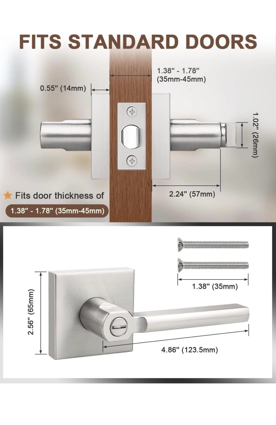Tinewa Brushed Nickel Door Handles - 6 Pack 6PF - photo 5