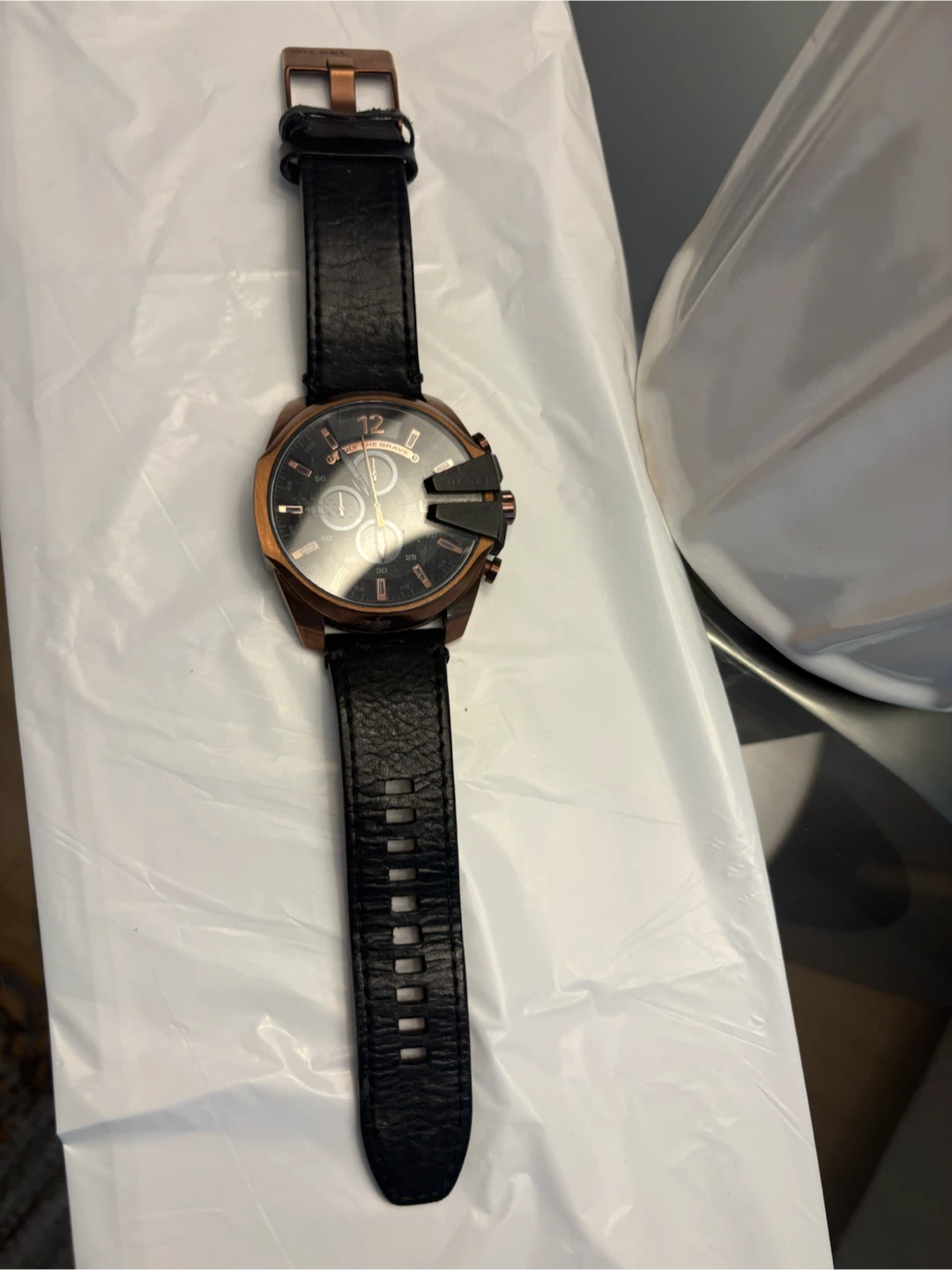 Diesel Men's Watch - Black Leather Strap, Rose Gold Tone Case - photo 2