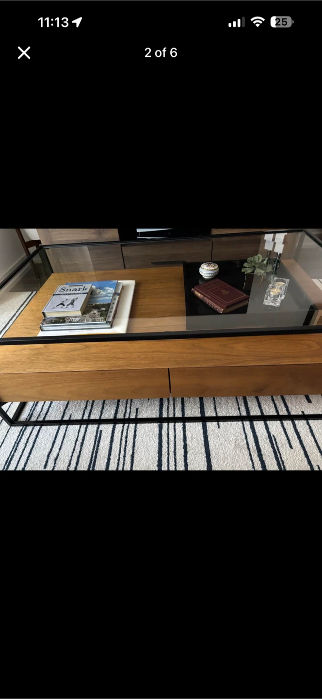 Structube Wood and Glass Coffee Table with Drawer