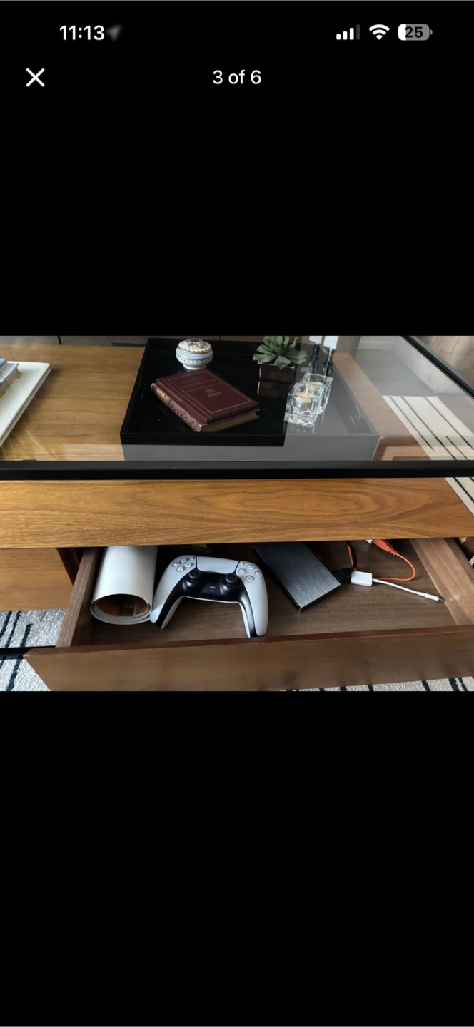 Structube Wood and Glass Coffee Table with Drawer - photo 2