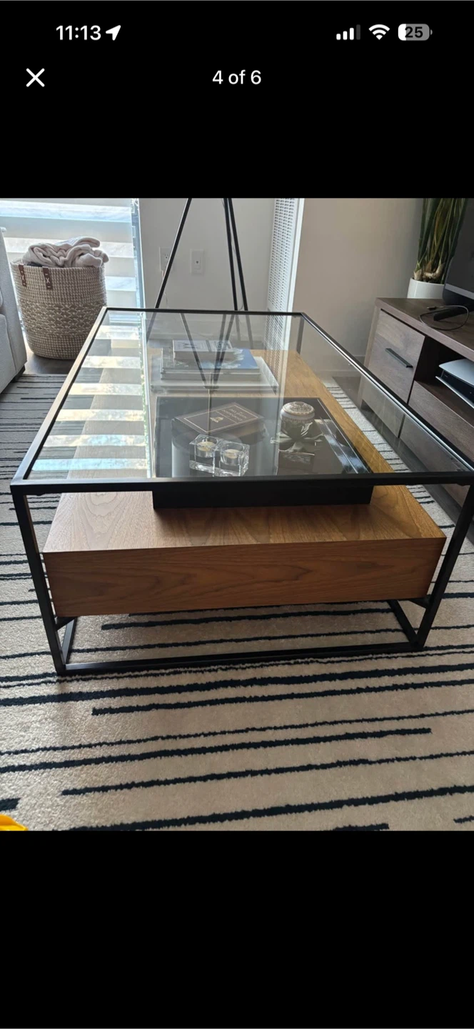 Structube Wood and Glass Coffee Table with Drawer - photo 3