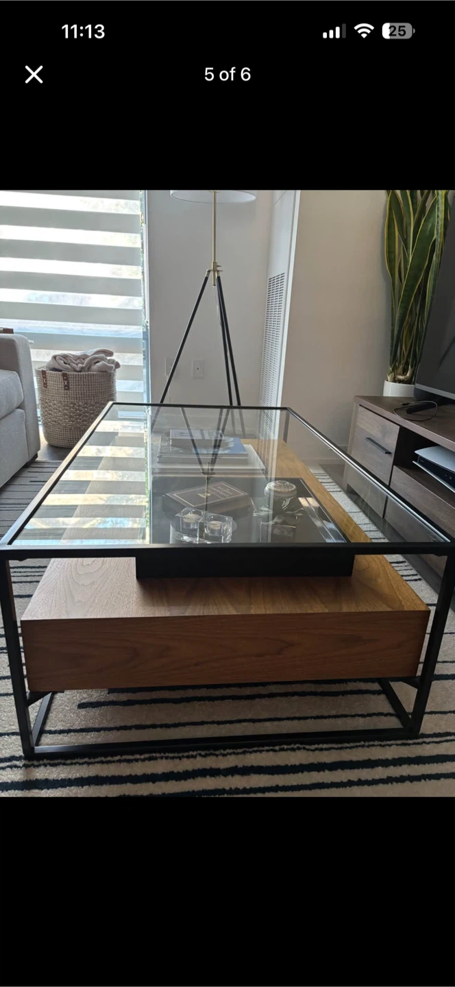 Structube Wood and Glass Coffee Table with Drawer - photo 5