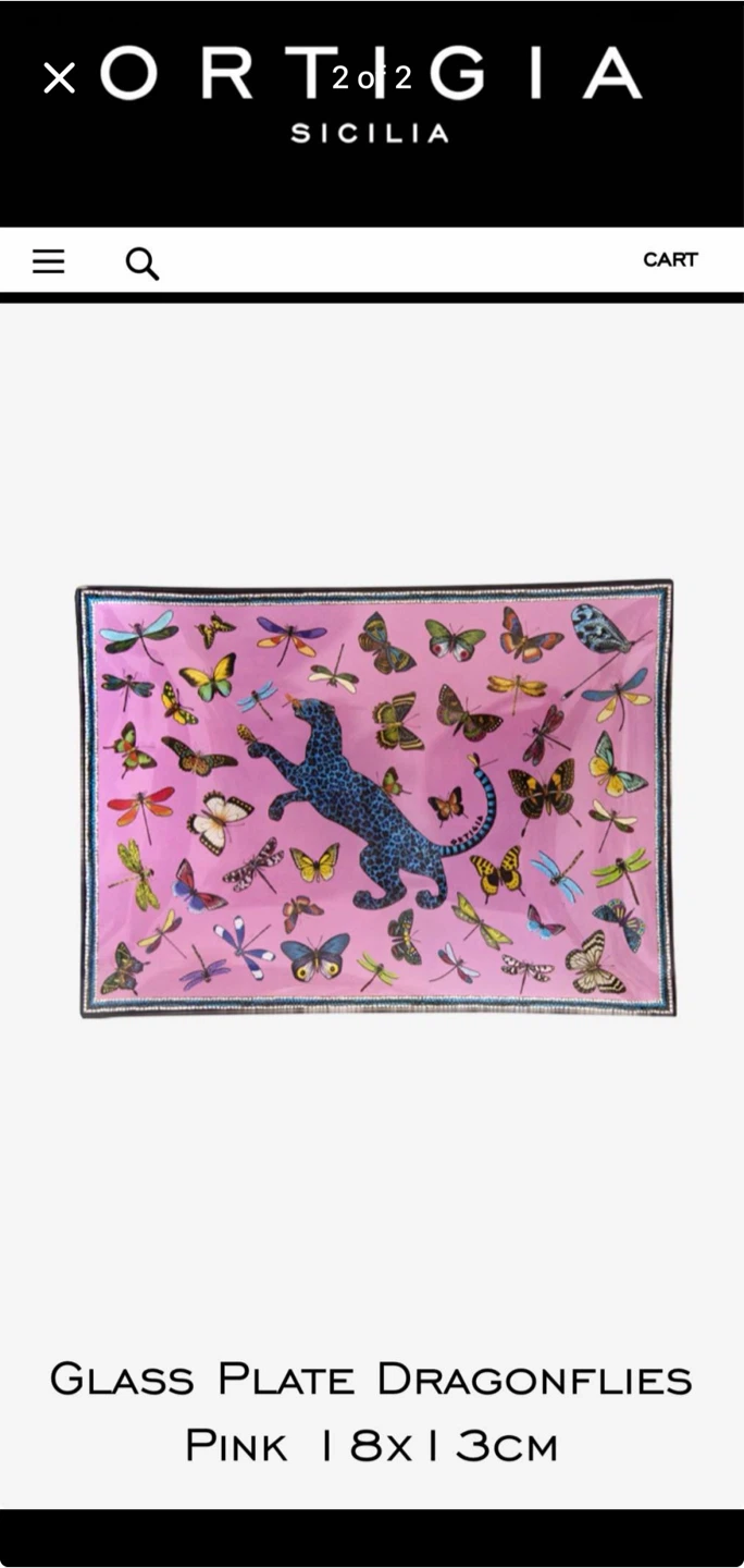 Ortigia Glass Plate Dragonflies Pink 8x3 cm