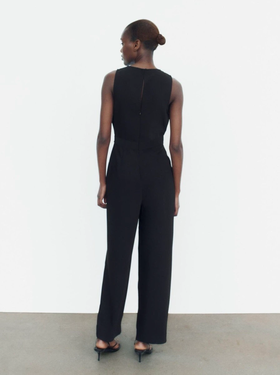 Zara New Black Jumpsuit with Floral Appliqué size S - photo 3