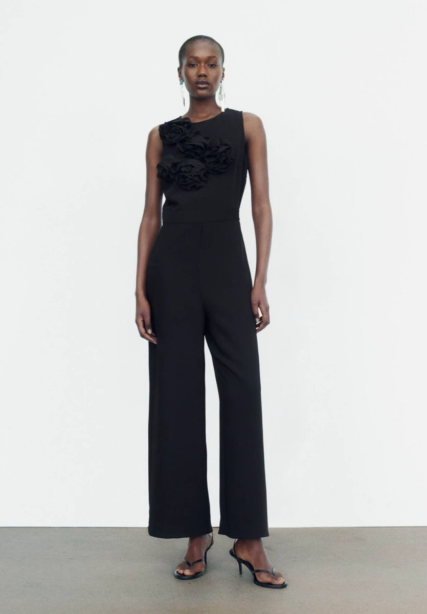 Zara New Black Jumpsuit with Floral Appliqué size S - photo 4
