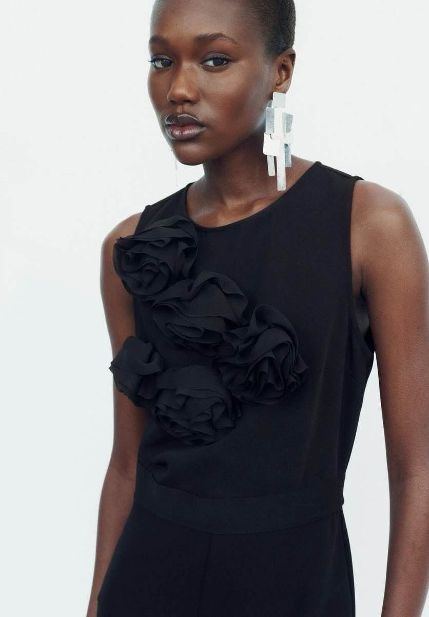 Zara New Black Jumpsuit with Floral Appliqué size S - photo 5