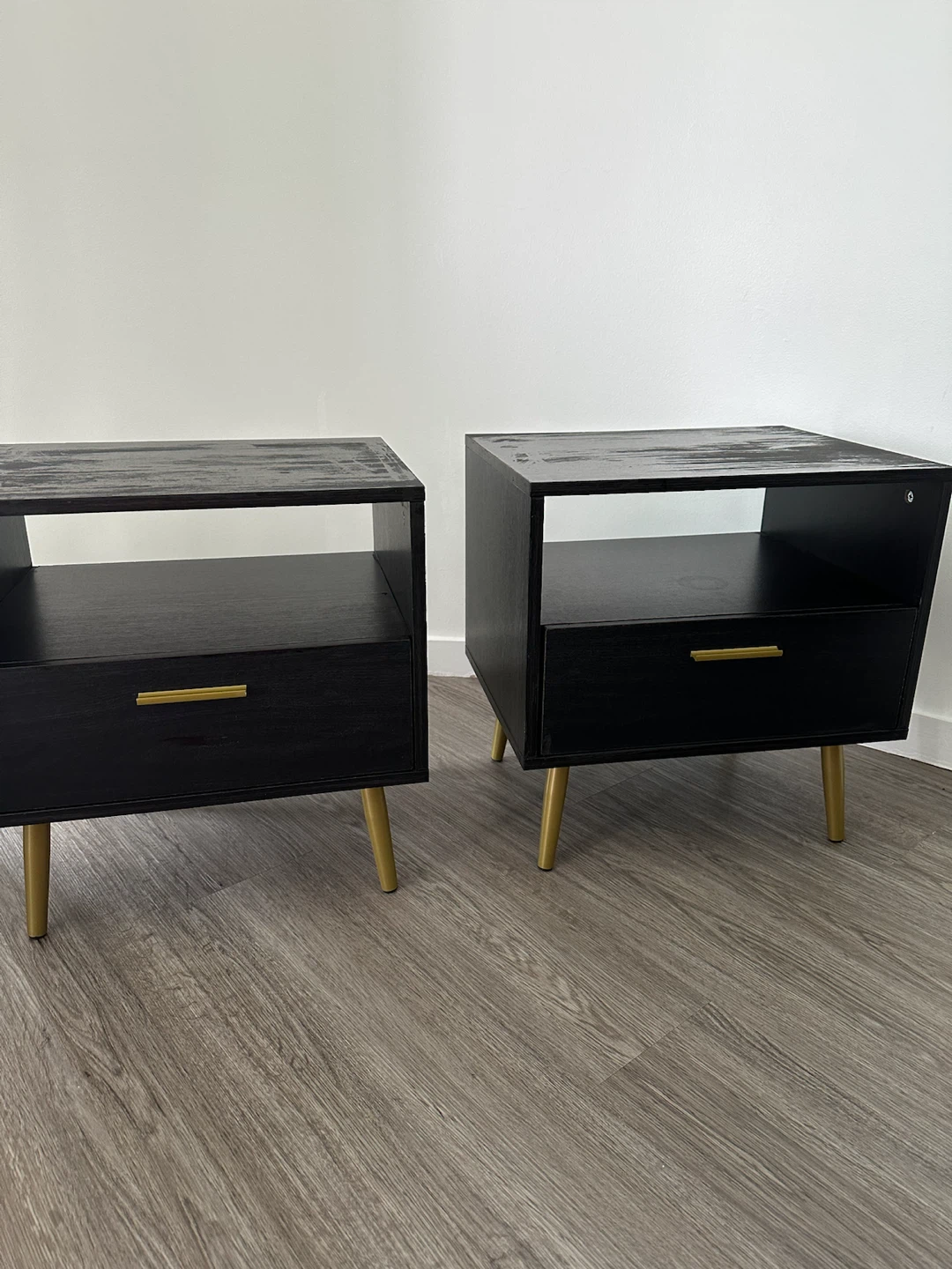 Black nightstands (2) with golden legs