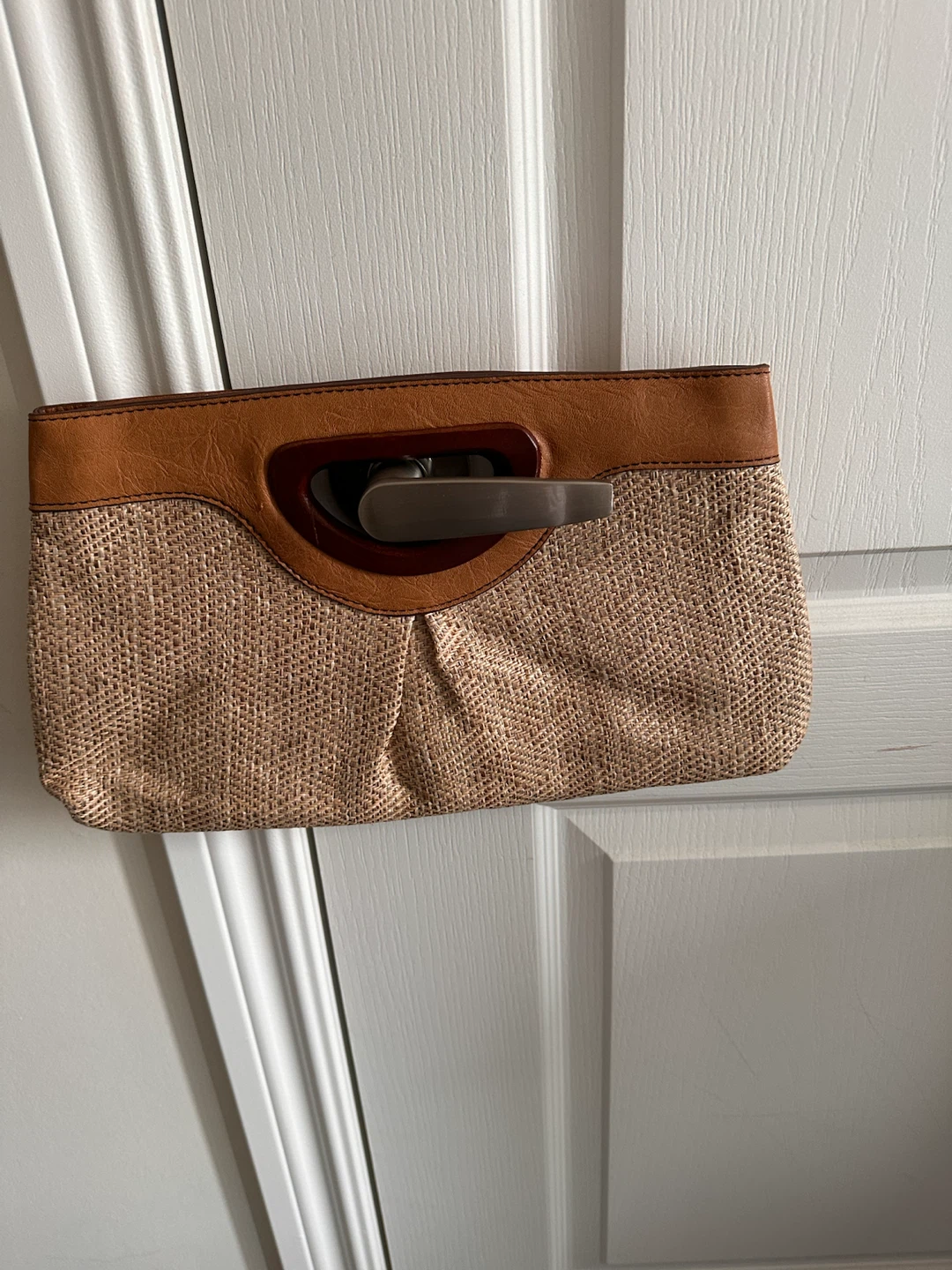 Straw and Faux Leather Clutch Handbag - photo 3